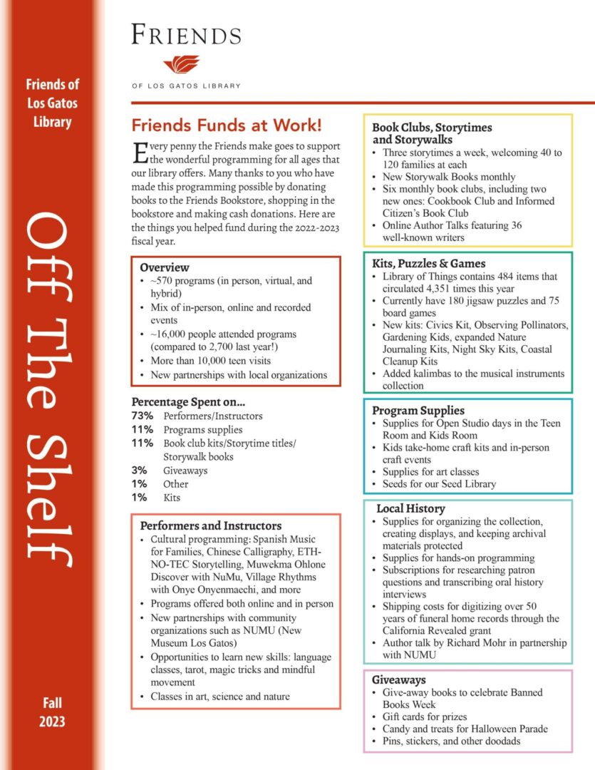 Fall 2023 Newsletter for Friends of Los Gatos Library